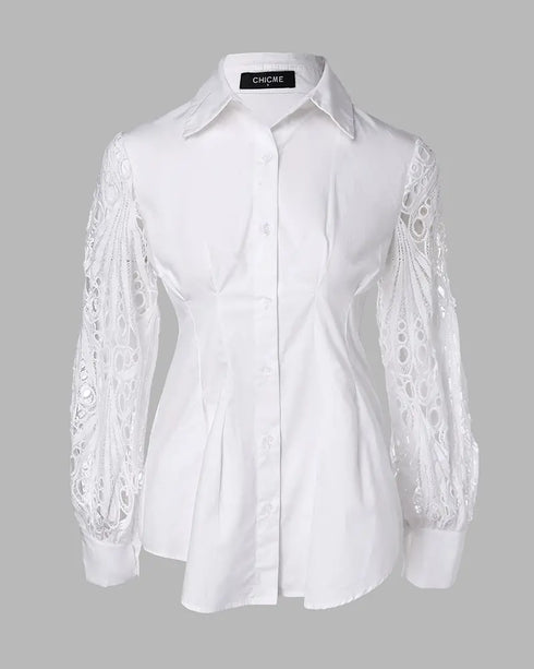 Lantern Sleeve Eyelet Embroidery Top white