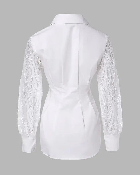 Lantern Sleeve Eyelet Embroidery Top white