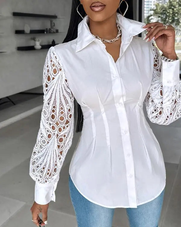 Lantern Sleeve Eyelet Embroidery Top white