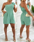 Asymmetrical Neck Sleeveless Bowknot Decor Mini Jumpsuit Elegant Rompers with Pocket green