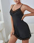 Crochet Lace V Neck Spaghetti Strap Sleepwear Dress Backless Black Slip Dress Babydoll black