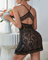 Crochet Lace V Neck Spaghetti Strap Sleepwear Dress Backless Black Slip Dress Babydoll black