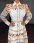 Floral Placement Print Turn-down Collar Puff Sleeve Vacation Dress Casual Button Down Shirt Dress With Belt and Lining white