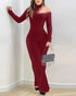 Rhinestone Cold Shoulder High Neck Jumpsuit Long Sleeve Slim Fit Flared Jumpsuit Wine red