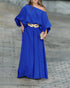 Skew Neck Lantern Sleeve Loose Top & Zipper Fly Wide Leg Pants Set without Belt dark blue