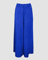 Skew Neck Lantern Sleeve Loose Top & Zipper Fly Wide Leg Pants Set without Belt dark blue