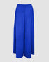 Skew Neck Lantern Sleeve Loose Top & Zipper Fly Wide Leg Pants Set without Belt dark blue