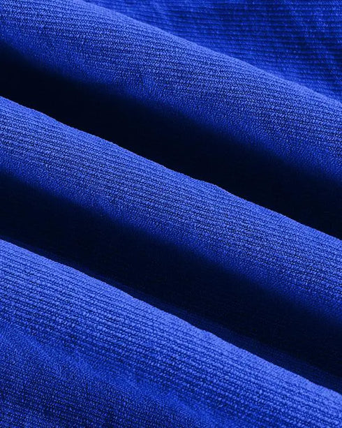 Skew Neck Lantern Sleeve Loose Top & Zipper Fly Wide Leg Pants Set without Belt dark blue