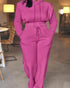 2 Pieces Outfit Long Sleeve Crop Drawstring Hoodie Sweatshirt with Thumb Hole Cuffs and Casual Drawstring Elastic Waist Wide Leg Sweatpants Set hot pink