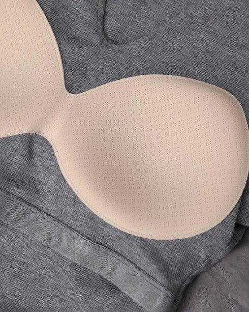 ChicMe Built-in Bra Notch Neck Long Sleeve Shirts Rib-Knit Ruched Waist Top gray