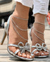 Bowknot Round Toe Chic Heeled-Sandals silver