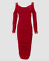 Rhinestone Decor Cold Shoulder Glitter Bodycon Dress red