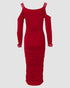 Sparkly Sequin Bowknot Decor Cowl Neck Long Sleeve Bodycon Dress Backless Party Dress red