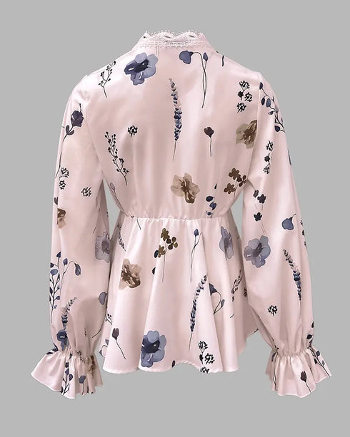 Ombre Cold Shoulder Lantern Sleeve Frill Ruffle Hem Blouse Top light pink