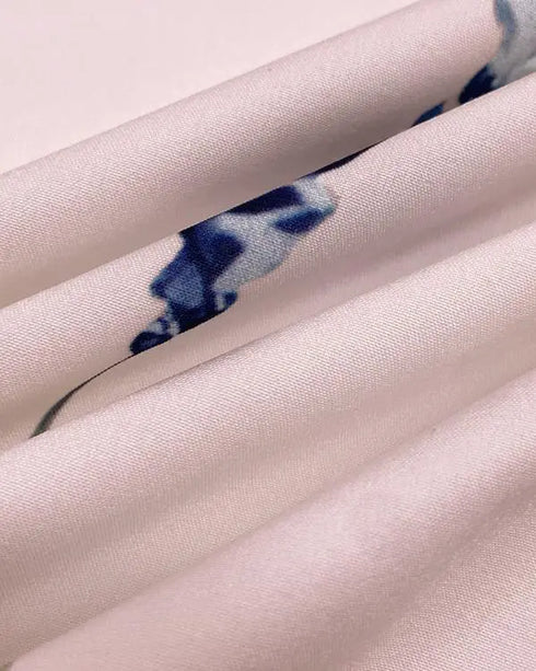 Floral Print Deep V-Neck Contrast Lace Flare Sleeve Bow Tie Front Blouse Casual Ruffle Hem Loose Top light pink