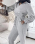 Turn-down Collar Overlap V-Neck Drawstring Stretchy Waist Jumpsuit Casual Flap Pockets Design Jumpsuit gray