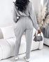 Turn-down Collar Overlap V-Neck Drawstring Stretchy Waist Jumpsuit Casual Flap Pockets Design Jumpsuit gray
