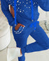 Beaded Hooded Top & Drawstring Pants Set blue