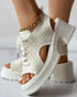 Lace-up Hollow Out Platform Wedge Sandals beige