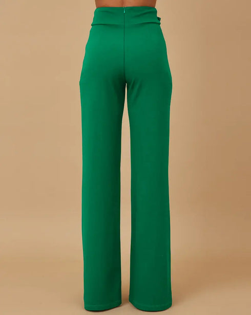 Metal Button Decor High Waist Casual Straight Leg Work Pants green