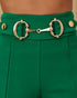 Metal Button Decor High Waist Casual Straight Leg Work Pants green