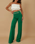Metal Button Decor High Waist Casual Straight Leg Work Pants green