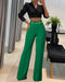 Metal Button Decor High Waist Casual Straight Leg Work Pants green