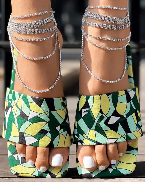 Rainbow Stripe Square Toe Slippers green