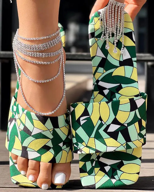 Rainbow Stripe Square Toe Slippers green