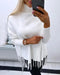 Turtleneck Long Sleeve Tassel Design Knit Sweater white