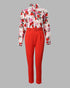 Floral Baroque Print Shirt & High Waist Pants Set red