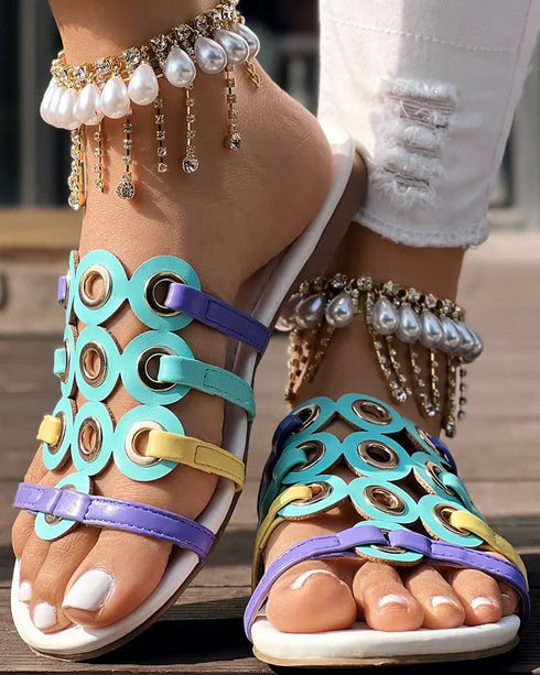 Colorful Open Toe Heeled Slippers Casual Fashion Heels Sandals white