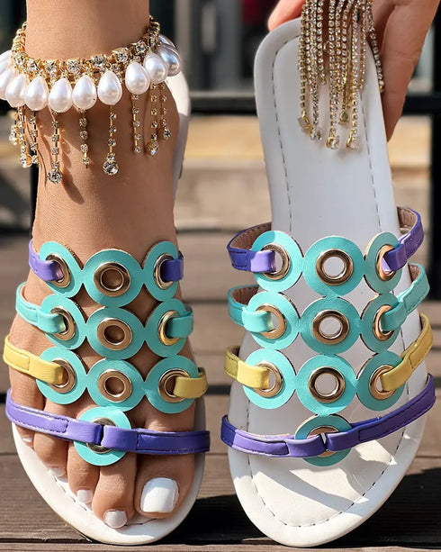 Colorful Open Toe Heeled Slippers Casual Fashion Heels Sandals white