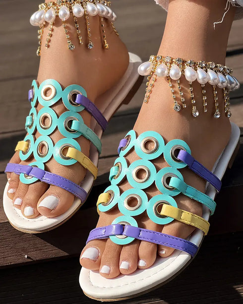 Colorful Open Toe Heeled Slippers Casual Fashion Heels Sandals white