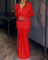 Cowl Neck Ruched Zipper Back Slim Fit Maxi Dress Casual Padded Shoulders Backless Evening Dress red