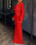 Cowl Neck Ruched Zipper Back Slim Fit Maxi Dress Casual Padded Shoulders Backless Evening Dress red