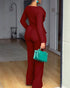 Cowl Neck Asymmetrical Textured Patchwork Cinched Waist Jumpsuit Casual Zipper Back Wide Leg Jumpsuit red