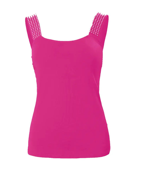 Rhinestone Embellished Thick Strap Tank Top hot pink