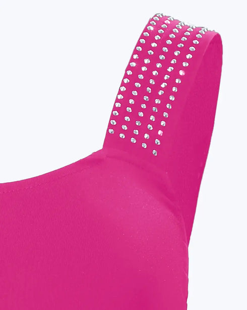 Rhinestone Embellished Thick Strap Tank Top hot pink