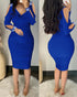 Rhinestone Decor Cold Shoulder Ruched Bodycon Dress blue