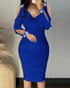 Rhinestone Decor Cold Shoulder Glitter Bodycon Dress blue