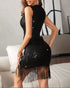 Allover Sequin Tassel Design Party Dress black