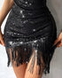 Allover Sequin Tassel Design Party Dress black