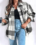 Vintage Plaid Print Turn-down Collar Button Front Jacket Casual Flap Pockets Design Loose Brushed Shirt Coat black