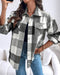 Vintage Plaid Print Turn-down Collar Button Front Jacket Casual Flap Pockets Design Loose Brushed Shirt Coat black