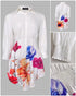 Floral Print Turn-down Collar Long Sleeve Casual Pressed Pleats Shirt Dress white