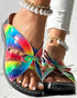 Hollow Out Tied Detail Wedge Slippers Multicolor