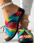 Hollow Out Tied Detail Wedge Slippers Multicolor