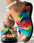 Hollow Out Tied Detail Wedge Slippers Multicolor