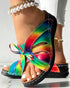 Hollow Out Tied Detail Wedge Slippers Multicolor